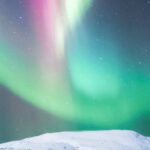Inspiration Journey - Colorful polar lights over snowy mountain